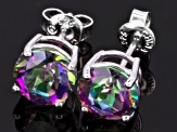 Mystic Fire ® Green Topaz  Rhodium Over Sterling Silver Stud Earrings 4.25ctw