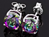 Mystic Fire® Green Topaz Rhodium Over Sterling Silver Stud Earrings 4.25ctw