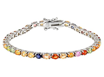 Picture of Multi-Sapphire Rhodium Over Sterling Silver Tennis Bracelet 8.00ctw