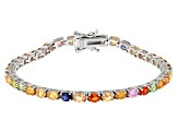 Multi-Sapphire Rhodium Over Sterling Silver Tennis Bracelet 8.00ctw