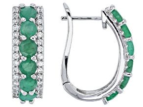 Green Emerald Rhodium Over Sterling Silver J-Hoop Earrings 4.09ctw