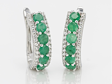 Green Emerald Rhodium Over Sterling Silver J-Hoop Earrings 4.09ctw 
