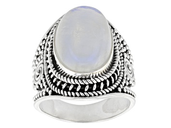 Picture of White Rainbow Moonstone Solitaire Sterling Silver Ring