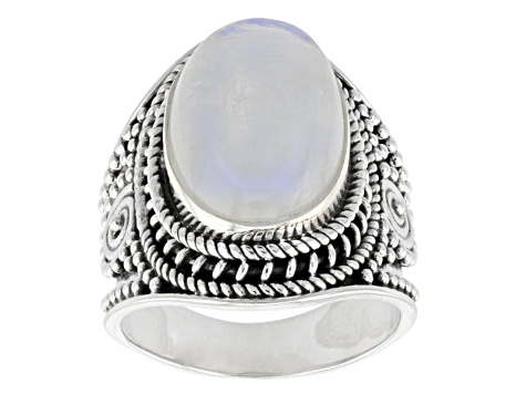 White Rainbow Moonstone Solitaire Sterling Silver Ring - DOCY188 | JTV.com