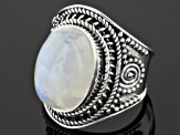 White Rainbow Moonstone Solitaire Sterling Silver Ring