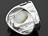 White Rainbow Moonstone Solitaire Sterling Silver Ring