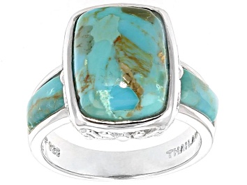 Picture of Blue Turquoise Rhodium Over Sterling Silver Ring
