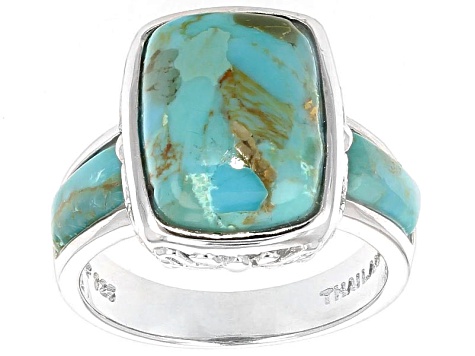 Blue Composite Turquoise Rhodium Over Sterling Silver Ring