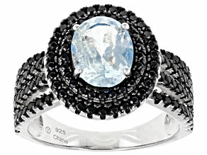 Blue Aquamarine Rhodium Over Sterling Silver Ring 2.80ctw