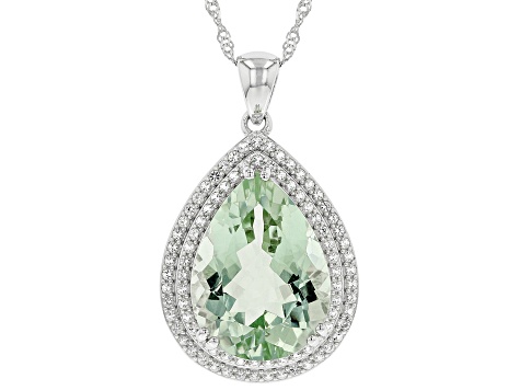 Green Prasiolite Rhodium Over Sterling Silver Pendant With Chain 16.55ctw