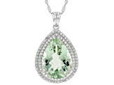 Green Prasiolite Rhodium Over Sterling Silver Pendant With Chain 16.55ctw