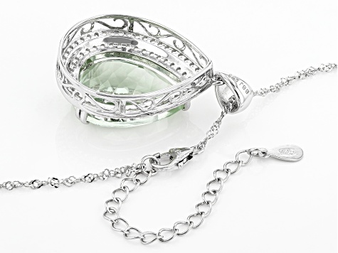 Green Prasiolite Rhodium Over Sterling Silver Pendant With Chain 16.55ctw