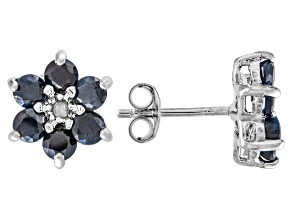 Blue Sapphire Rhodium Over Sterling Silver Stud Earrings 1.84ctw