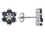 Blue Sapphire Rhodium Over Sterling Silver Stud Earrings 1.84ctw