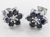 Blue Sapphire Rhodium Over Sterling Silver Stud Earrings 1.84ctw