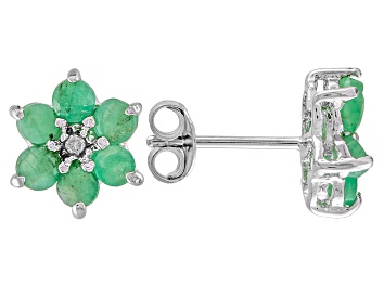 Picture of Green Emerald Rhodium Over Sterling Silver Stud Earrings 1.36ctw