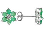 Green Emerald Rhodium Over Sterling Silver Stud Earrings 1.36ctw
