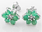 Green Emerald Rhodium Over Sterling Silver Stud Earrings 1.36ctw