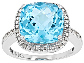 Blue Topaz Rhodium Over Sterling Silver Ring 7.60ctw
