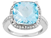Blue Topaz Rhodium Over Sterling Silver Ring 7.60ctw