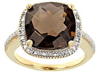 Brown Smoky Quartz 18k Yellow Gold Over Sterling Silver Ring 6.10ctw