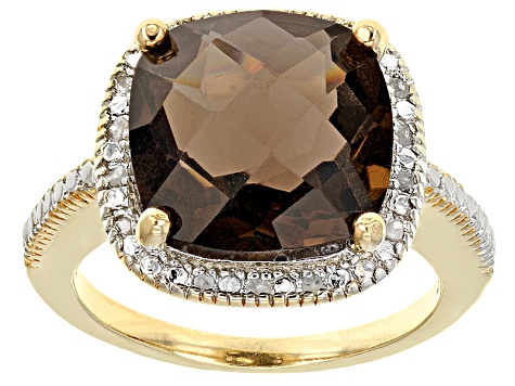 Brown Smoky Quartz 18k Yellow Gold Over Sterling Silver Ring 6.10ctw