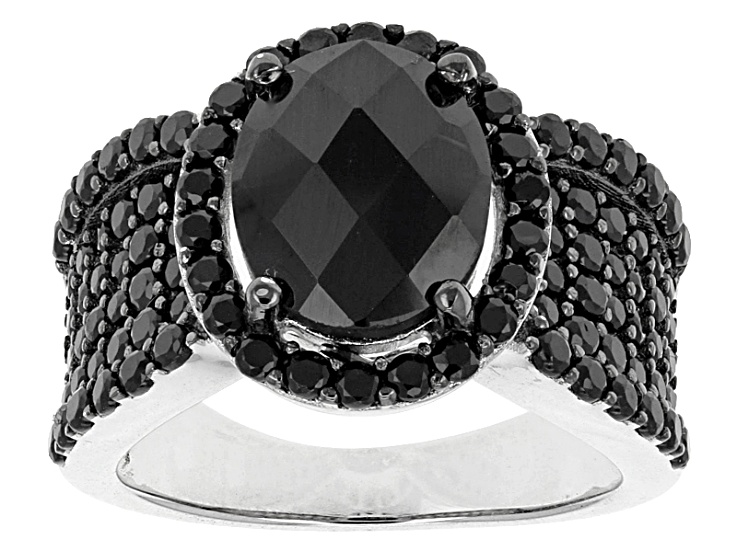 Black Spinel Rhodium Over Sterling Silver Ring 4.25ctw