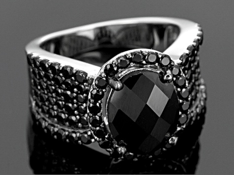 Black Spinel Rhodium Over Sterling Silver Ring 4.25ctw