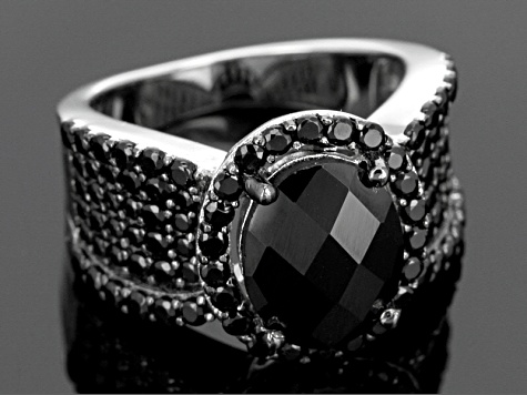 ユウタロウ Black Spinel Rhodium Over Sterling Silver Ring 4.25ctw