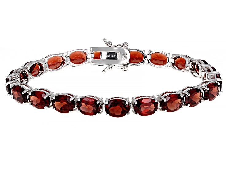 Red Garnet Rhodium Over Sterling Silver Tennis Bracelet 27.50ctw