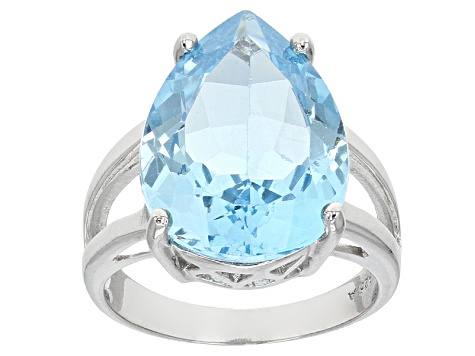 Swiss Blue Topaz Rhodium Over Sterling Silver Ring 12.00ct