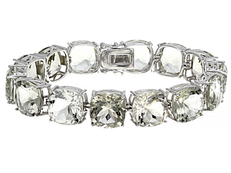 Green Prasiolite Rhodium Over Sterling Silver Line Bracelet