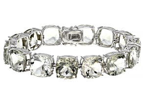 Green Prasiolite Rhodium Over Sterling Silver Line Bracelet 82.50ctw
