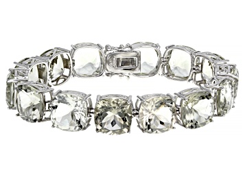 Picture of Green Prasiolite Rhodium Over Sterling Silver Line Bracelet 82.50ctw