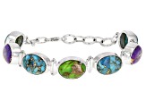 Blue, Green and Purple Composite Turquoise Sterling Silver Bracelet