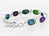 Blue, Green And Purple Turquoise Sterling Silver Bracelet