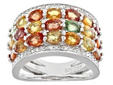 Multi Sapphire And Diamond Sterling Silver Ring 4.93ctw