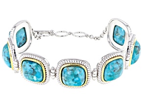 Blue Composite Turquoise Sterling Silver And 14k Yellow Gold Over Silver Two-Tone Bracelet