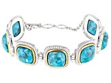 Blue Turquoise Sterling Silver And 14k Yellow Gold Over Silver Two-Tone Bracelet