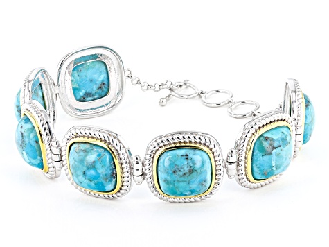 Blue Turquoise Sterling Silver And 14k Yellow Gold Over Silver Two-Tone Bracelet