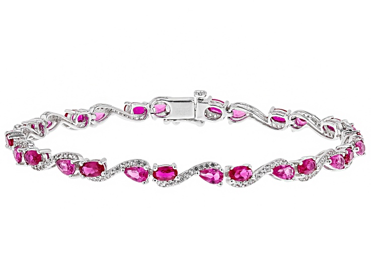 Red Lab Created Ruby Rhodium Over Sterling Silver Bracelet