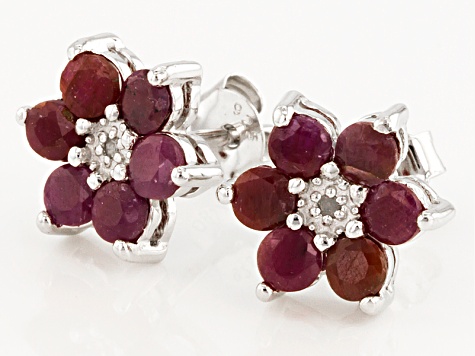 Red Ruby Rhodium Over Sterling Silver Earrings 1.61ctw