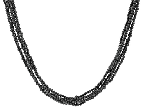 Black Spinel Rhodium Over Sterling Silver Bead Necklace 90.00ctw