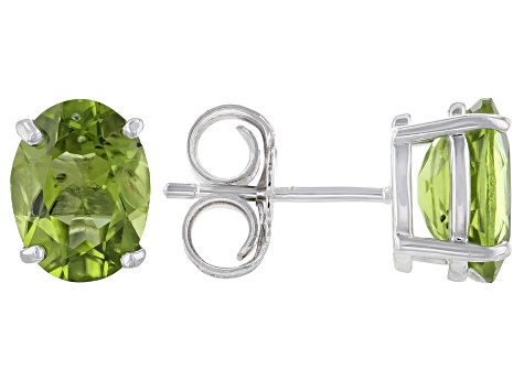 Green Peridot Rhodium Over Sterling Silver Earrings 4.00ctw
