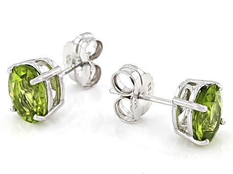 Green Peridot Rhodium Over Sterling Silver Earrings 4.00ctw