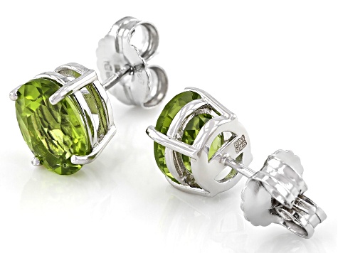 Green Peridot Rhodium Over Sterling Silver Earrings 4.00ctw