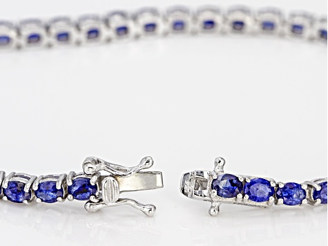 Blue Mahaleo(R) Sapphire Rhodium Over Sterling Silver Bracelet 10.00ctw
