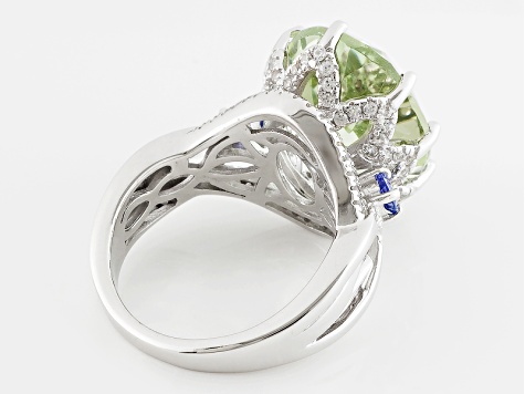 Green Prasiolite Rhodium Over Sterling Silver Ring 8.53ctw