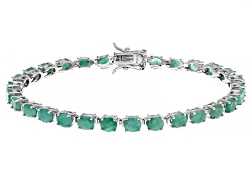 Picture of Green Emerald Rhodium Over Sterling Silver Tennis Bracelet 8.50ctw