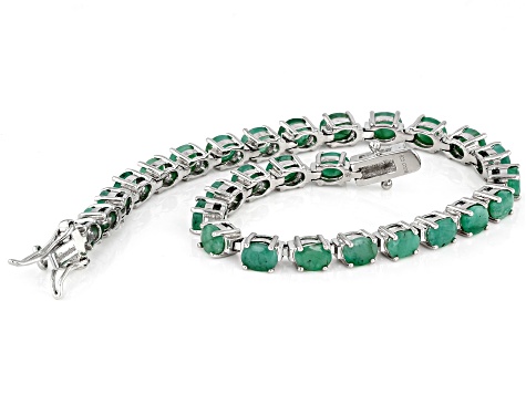 Green Emerald Rhodium Over Sterling Silver Tennis Bracelet 8.50ctw